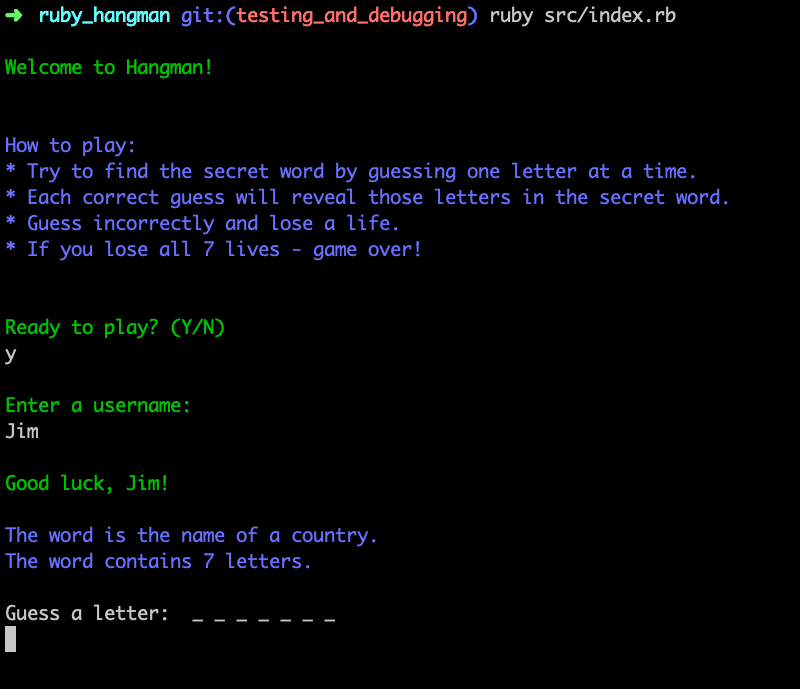Hangman app displaying secret word for guessing
