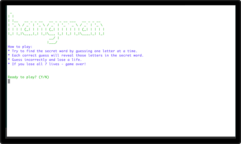Hangman app welcome message